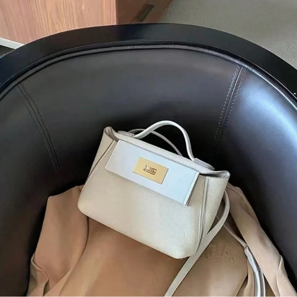 White PU/Faux Leather 24/24 Mini Style Handbag Crossbody Shoulder Bag Handheld - Picture 3 of 5